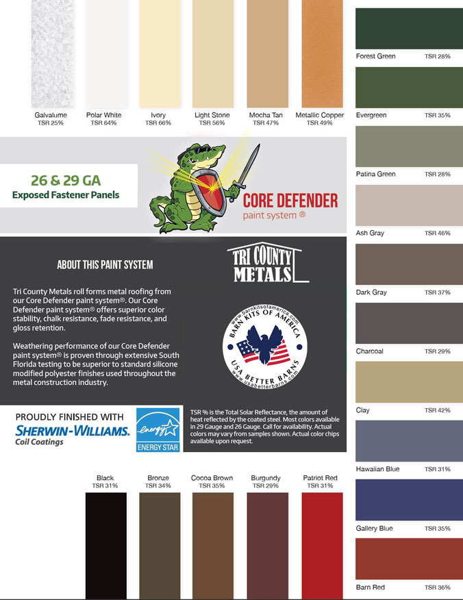 Barns Of America color chart showing different color options